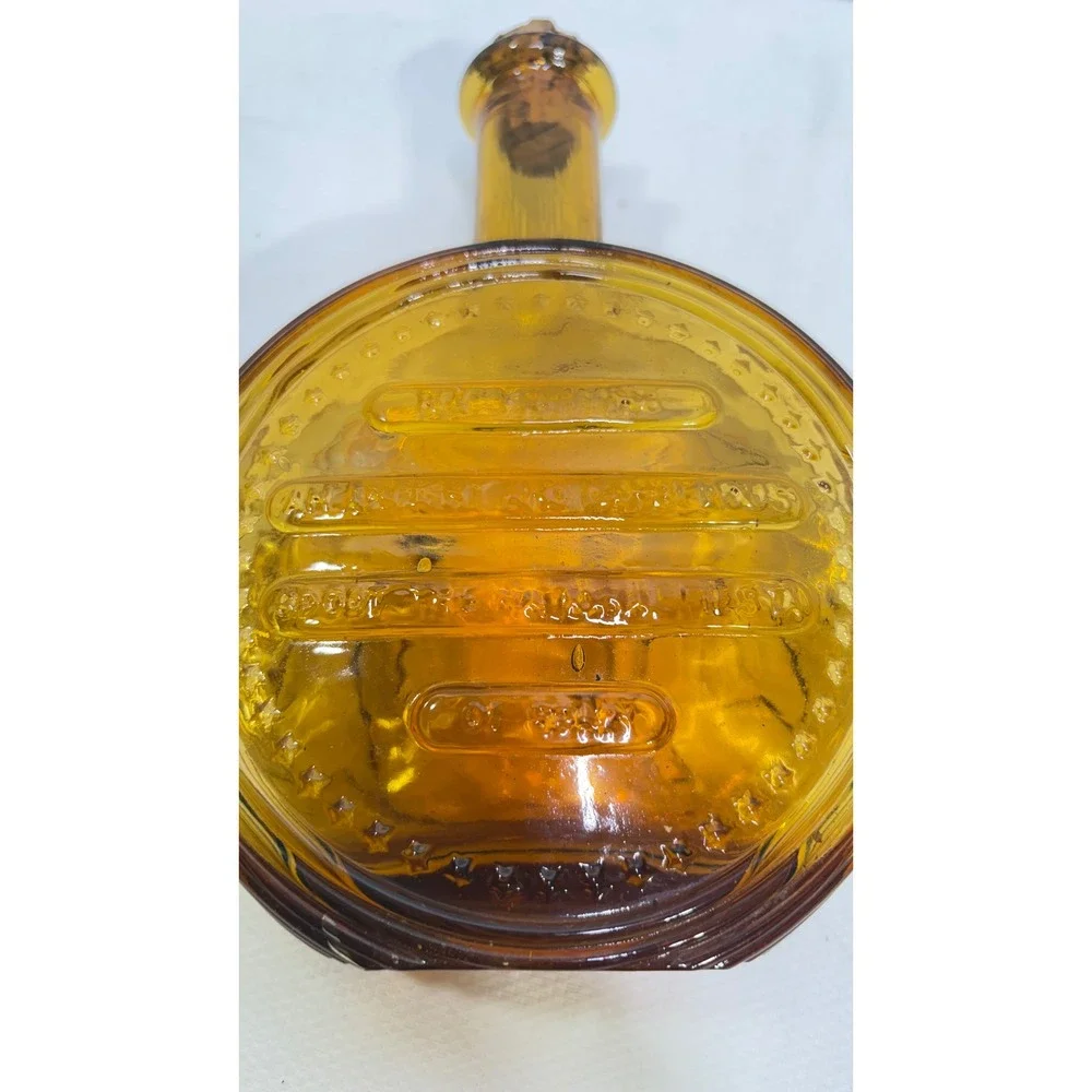Vintage Amber Glass Bull Decanter Made in Italy Cork Stopper Round Bottle 8.5in